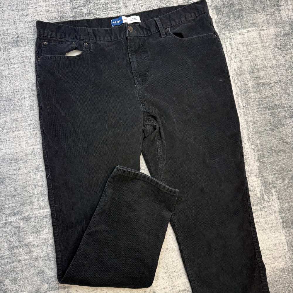 Old Navy Corduroy Pants Mens 38x32 Black 5 Pocket Corduroy Slim Flex Pinwale